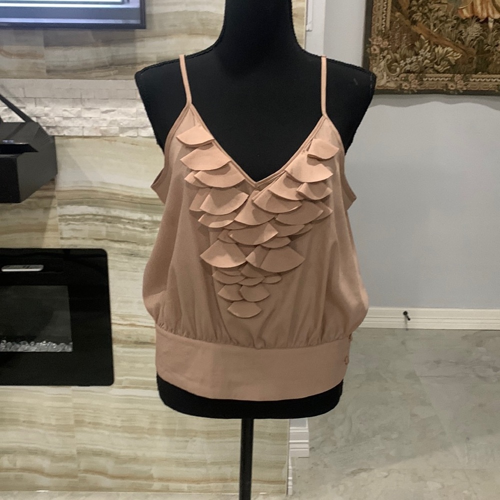 Papaya Front Petal Ruffle‎ Spaghetti Strap Cropped Cami. Size L